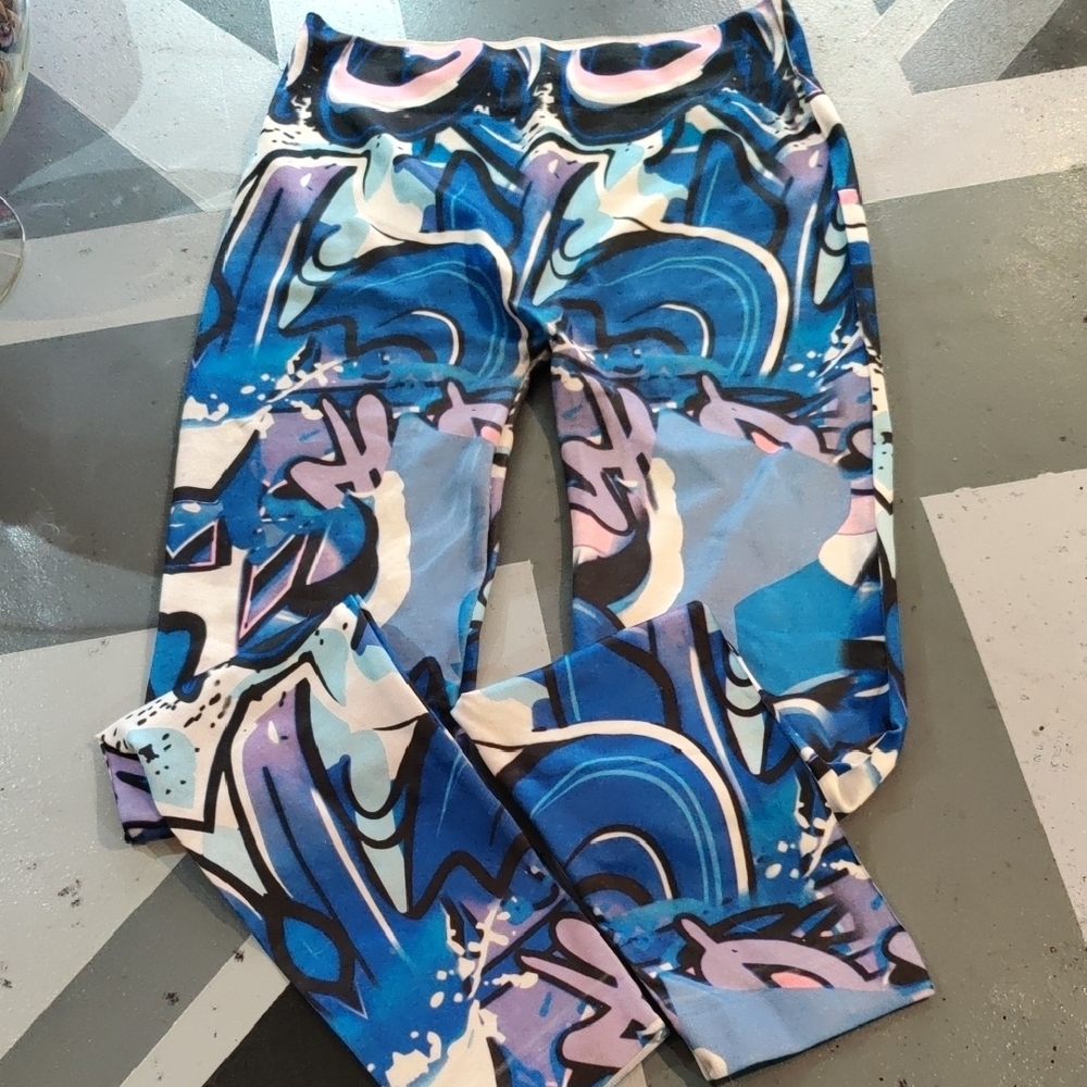 Vibrant Blue Abstract Leggings